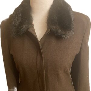 Genuine Jones New York  Chocolate Brown  Suit Size 10 with Black Fur Collar